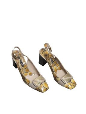 Nouchka  slingback geometric Block Heels with Gold Trim Size 38